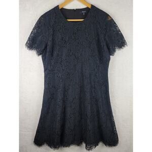 Sz 12 Madewell Mini Dress Short Sleeve Black Lace Overlay Zip Whimsigoth Casual